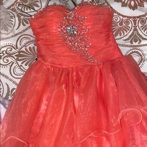 Pink  Strapless formal dress with diamonds